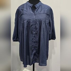 Holiday Trading Maya Shirt Navy, L NWT 100% Modal Button Front Boho Blouse